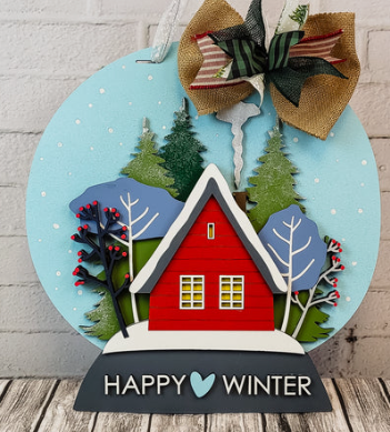 Happy Winter Snow globe Door Hanger - Unfinished, DIY