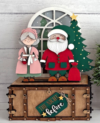 Christmas Santa and Mrs. Claus Shelf Crate or Trunk Inserts, Inserts Only DIY