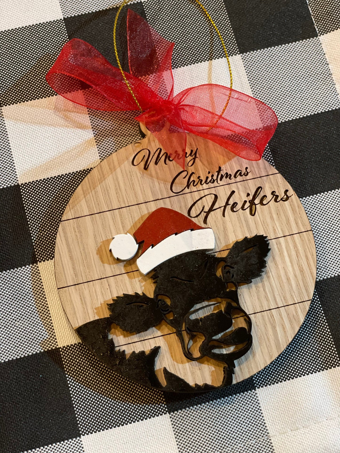 Merry Christmas Heifer, Farmhouse Christmas Ornaments, Funny Holiday Decor, Rustic Cow Ornaments, Christmas Tree Decor, Farm Animal Ornament