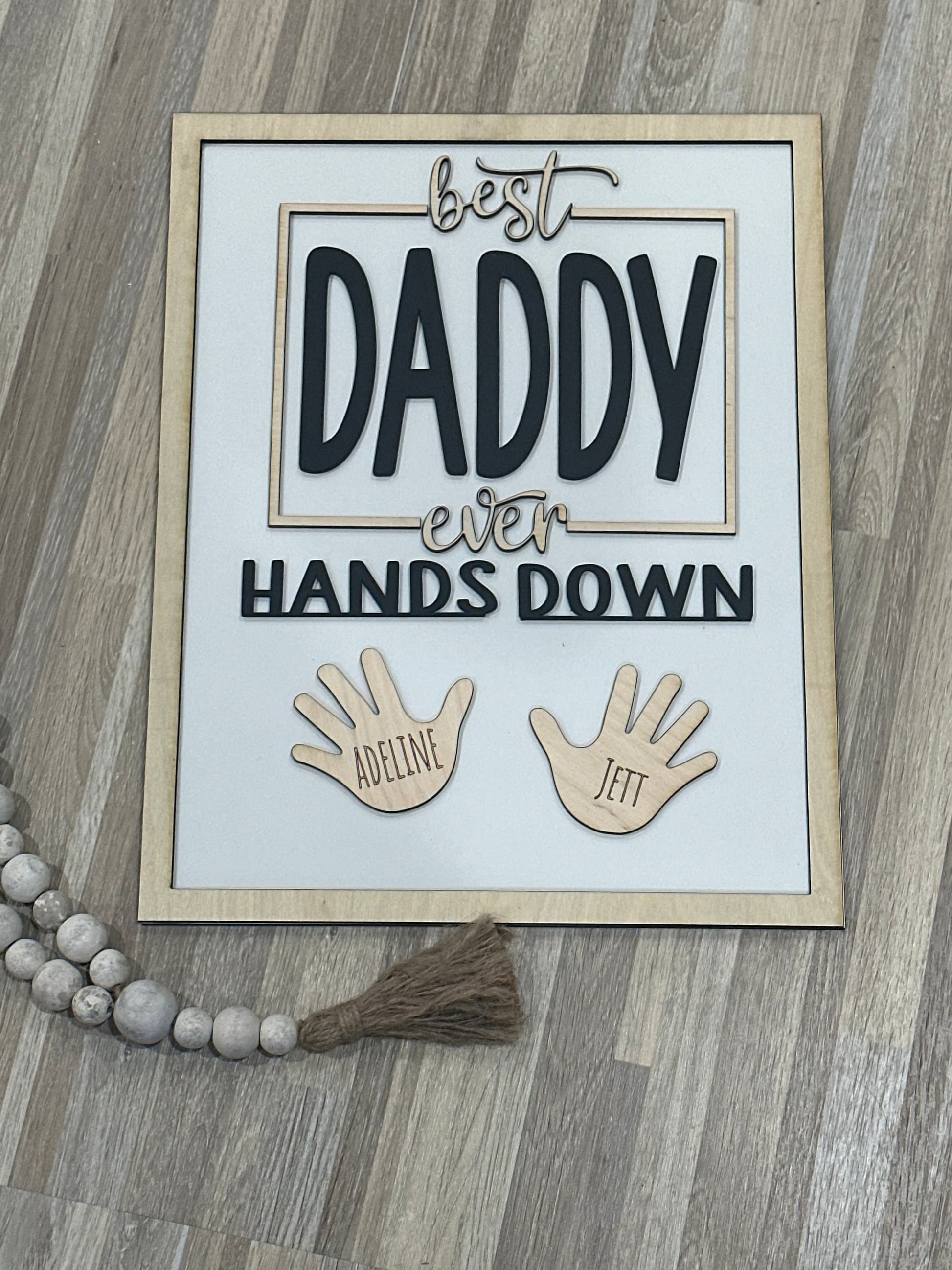 Father's Day Sign, Fathers Day, Hand print sign for Dad, Papa, Hands Down, Daddy, Personalized, Custom Wooden Sign Gift
