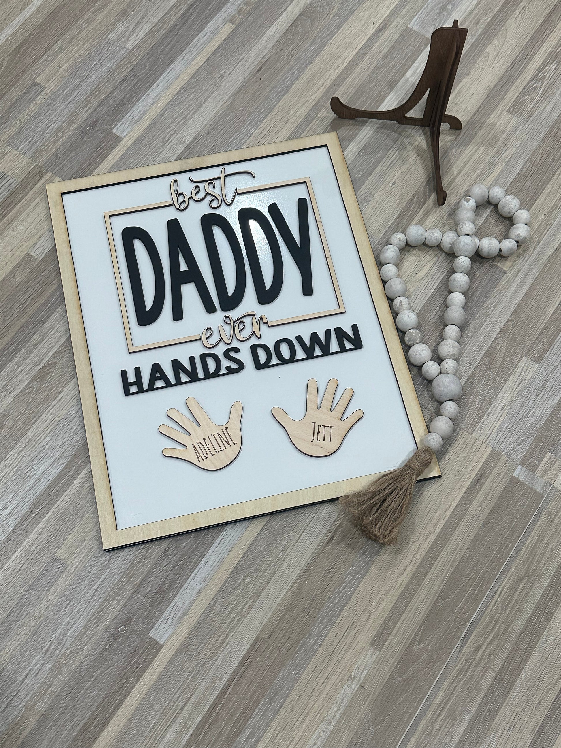 Father's Day Sign, Fathers Day, Hand print sign for Dad, Papa, Hands Down, Daddy, Personalized, Custom Wooden Sign Gift