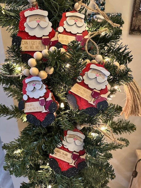 Santa and Wine, Wine Ornaments, Wine Christmas Ornaments, 3D Santa Ornaments, Gift Exchange, Wine Ornament, Girls Gifts