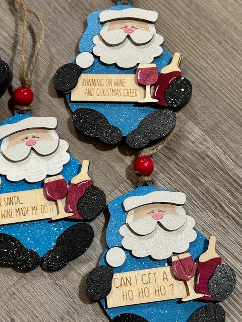 Santa and Wine, Wine Ornaments, Wine Christmas Ornaments, 3D Santa Ornaments, Gift Exchange, Wine Ornament, Girls Gifts