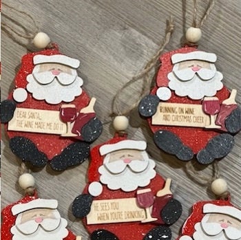 Santa and Wine, Wine Ornaments, Wine Christmas Ornaments, 3D Santa Ornaments, Gift Exchange, Wine Ornament, Girls Gifts