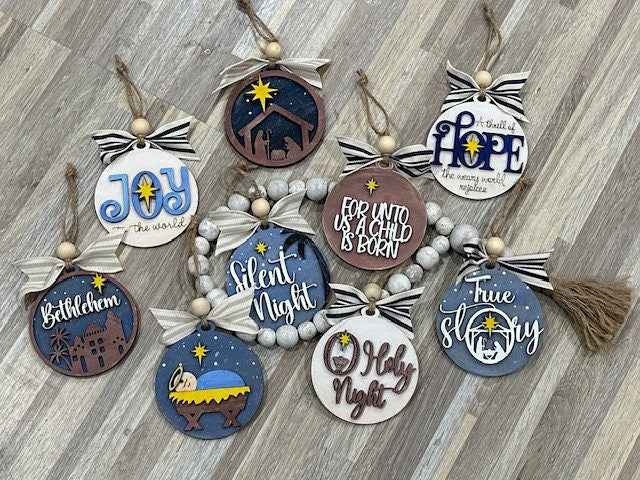 Nativity ornaments, set of 9 wooden ornaments, nativity-themed, religious Christmas ornaments, Jesus scene decorations, holiday celebrations
