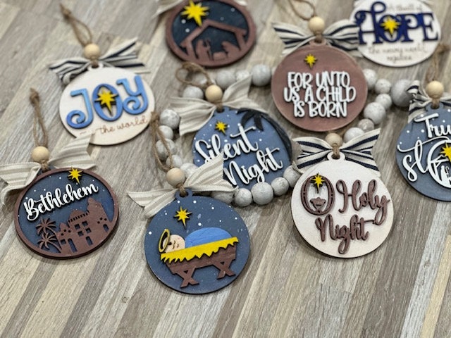 Nativity ornaments, set of 9 wooden ornaments, nativity-themed, religious Christmas ornaments, Jesus scene decorations, holiday celebrations
