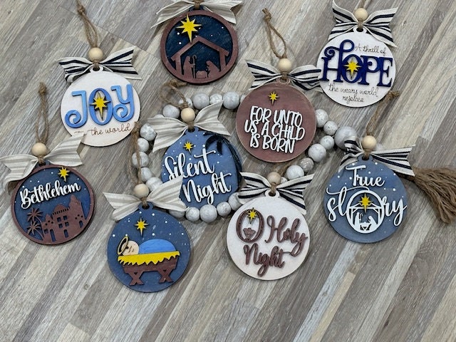 Nativity ornaments, set of 9 wooden ornaments, nativity-themed, religious Christmas ornaments, Jesus scene decorations, holiday celebrations