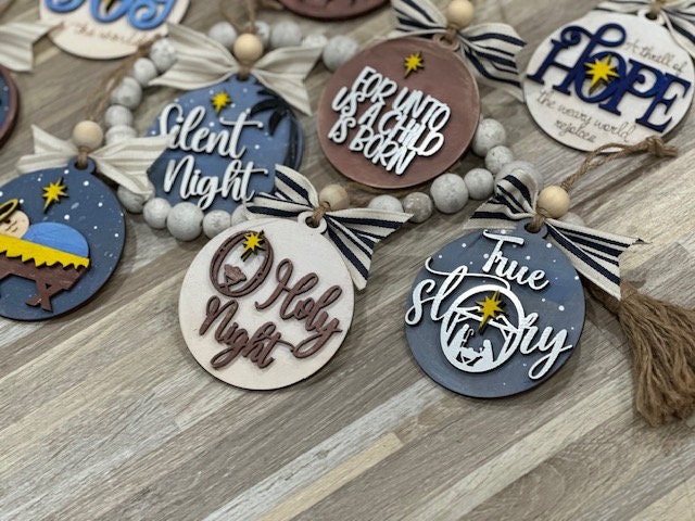 Nativity ornaments, set of 9 wooden ornaments, nativity-themed, religious Christmas ornaments, Jesus scene decorations, holiday celebrations