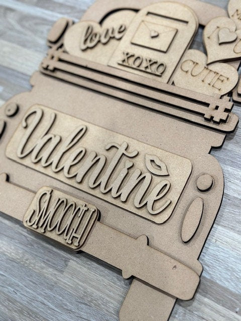 Valentines Interchangeable Farmhouse Truck Insert, Seasonal Truck, DIY Truck Kit, Interchangeable DIY Kit, Unfinished KIT, Valentine