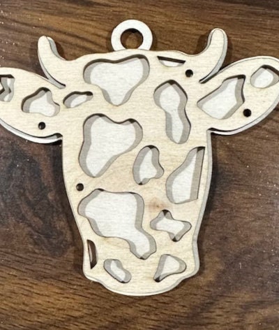 DIY Unfinished Spotted Cow Car Charm, Wooden Cow Charm, Blank Cow Ornament, DIY Craft Charm