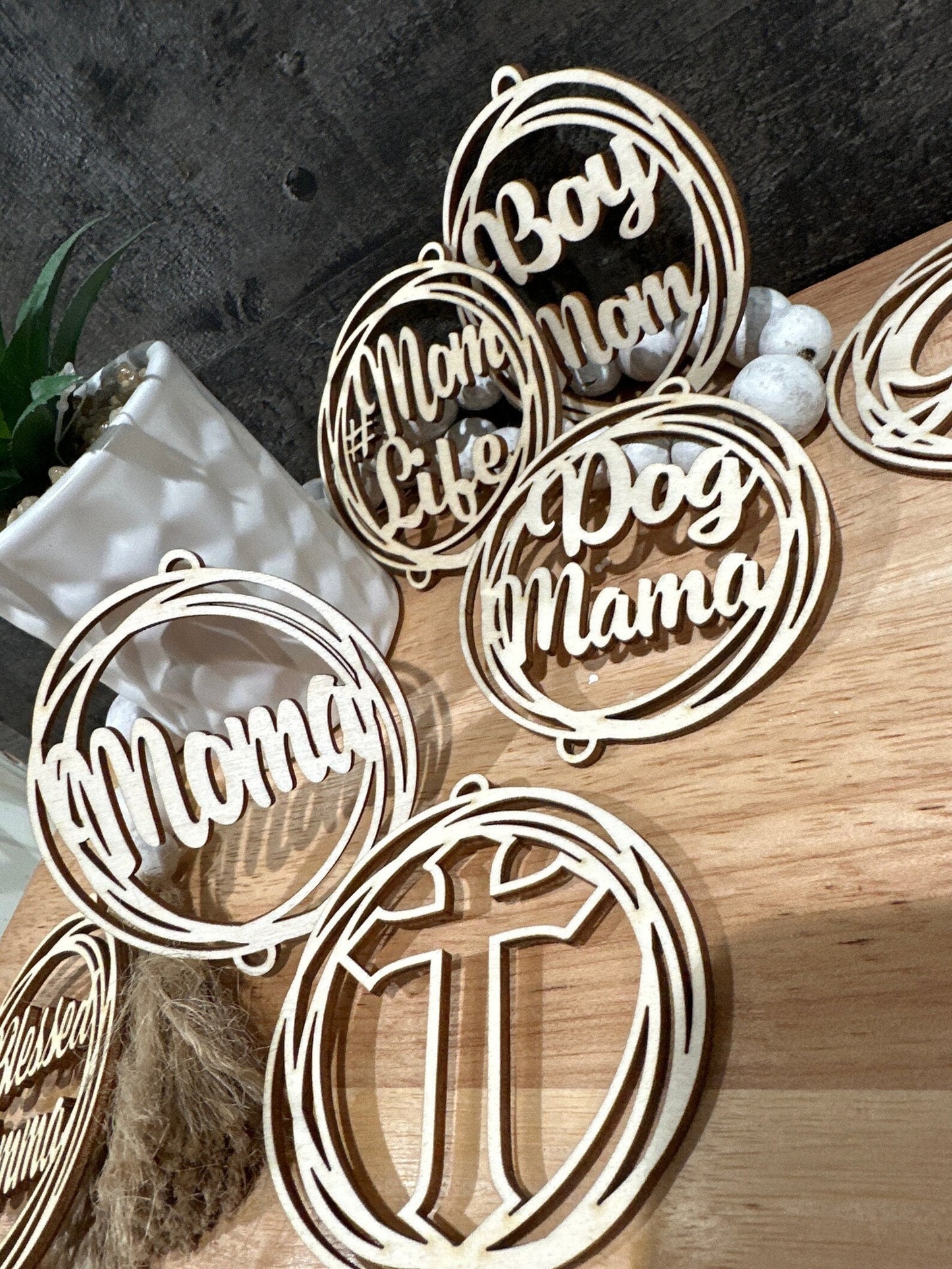Car Charms, 1 Hole, Mom Charm ,Blessed Unfinished, Wooden Car Charms with 1 hole, Unfinished, DIY, Blank Charm ,custom design