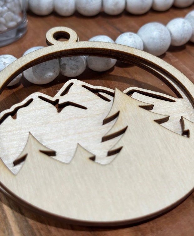 Mountain Charm, Unfinished, Wooden Charms, Mountain and Trees Unfinished, DIY, Blank Ornament, Ornament, DIY, Mount Car Charm