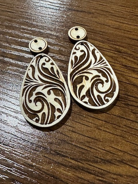 Damask Swirl Earring DIY, Unfinished Wooden Earrings, Flower Wood Cut Design, DIY Flower Earrings, Unfinished Craft Blanks, Wooden Earrings