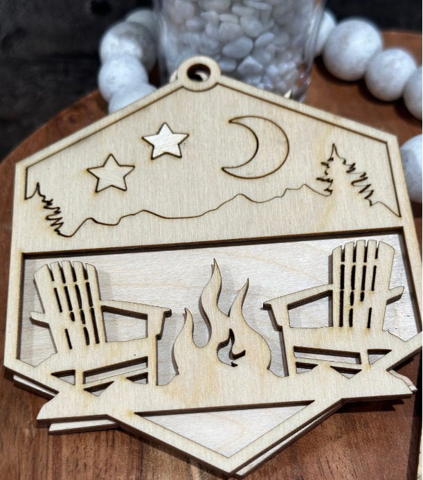 Campfire Unfinished DIY Car charms, Ornament DIY, Campfire and Wilderness, DIY, Outdoor car charm, Unfinished Car Charm, Unfinished