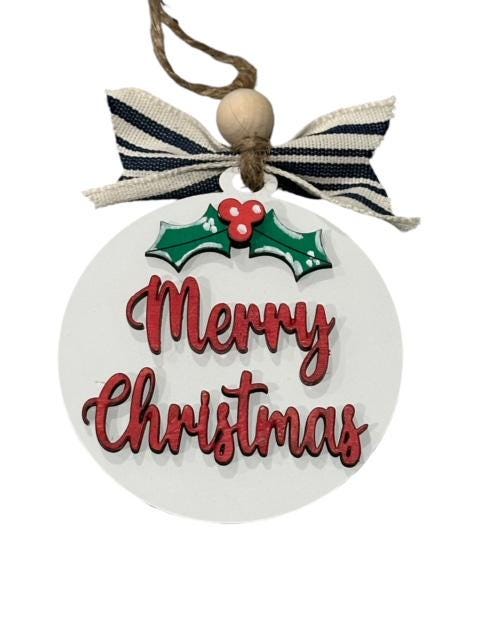 Set of 10 Merry Christmas Ornaments, Wooden Christmas Ornaments, Snowman Reindeer Gingerbread, DIY or Finished, Holiday Tree Decorations