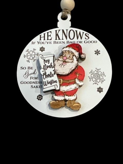 Handmade, He Knows Ornament, Personalized, Christmas Ornament, Santa Ornament, Family Holiday Decor, Kids Christmas Ornament, Custom Gift