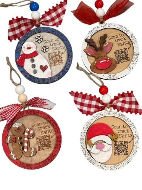 Santa Tracker Ornament, Snowman, Reindeer, Gingerbread, Santa Tracker, Christmas Ornaments, Holiday Tree Decorations, Festive Decor