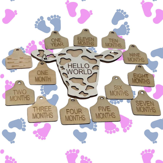 Cow Tag Baby Milestones, Monthly Growth Tags, Baby Photo Props, Newborn Announcement, Cow Tag, Cow Baby Announcement