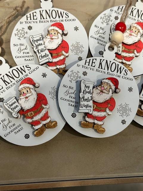 Handmade, He Knows Ornament, Personalized, Christmas Ornament, Santa Ornament, Family Holiday Decor, Kids Christmas Ornament, Custom Gift