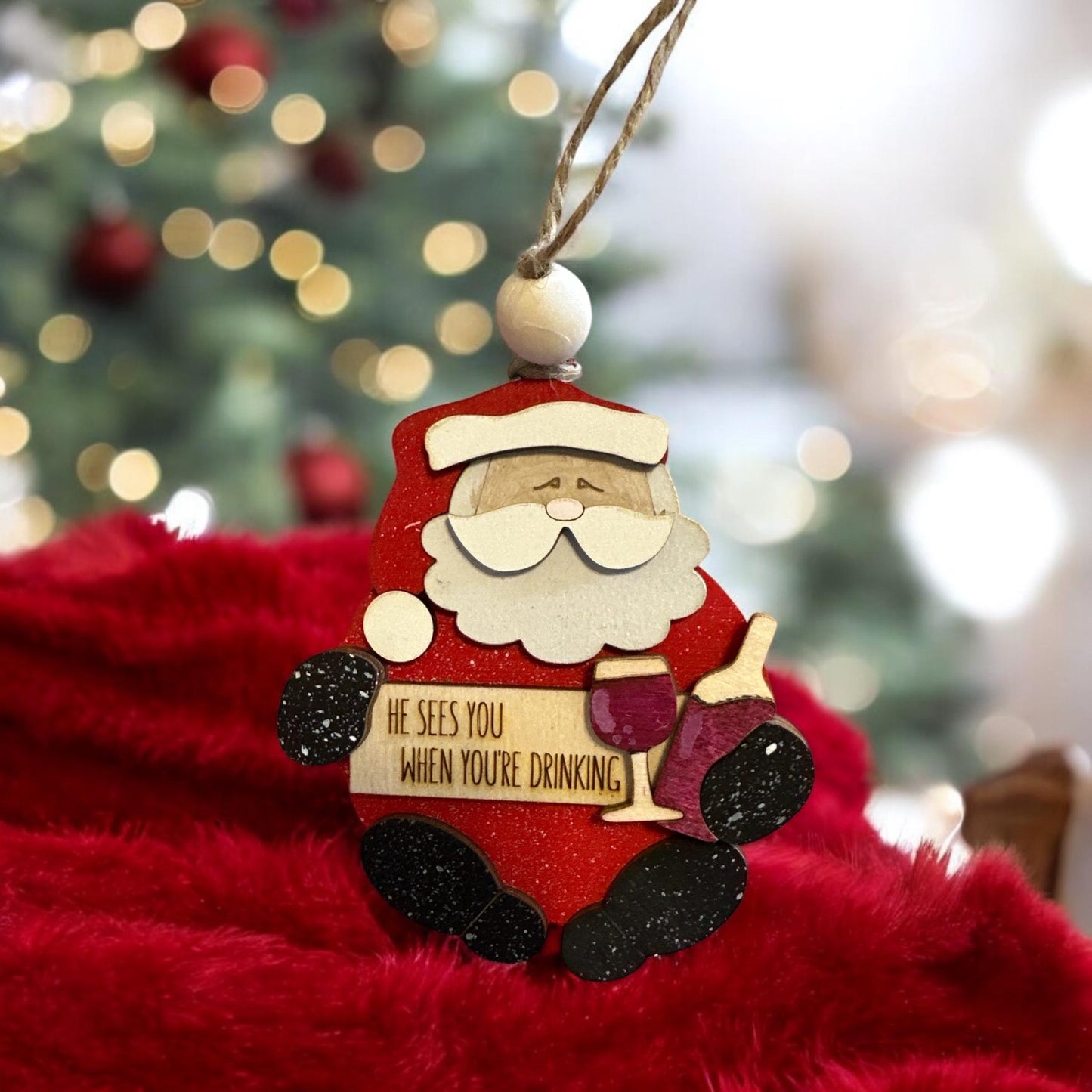 Santa and Wine, Wine Ornaments, Wine Christmas Ornaments, 3D Santa Ornaments, Gift Exchange, Wine Ornament, Girls Gifts