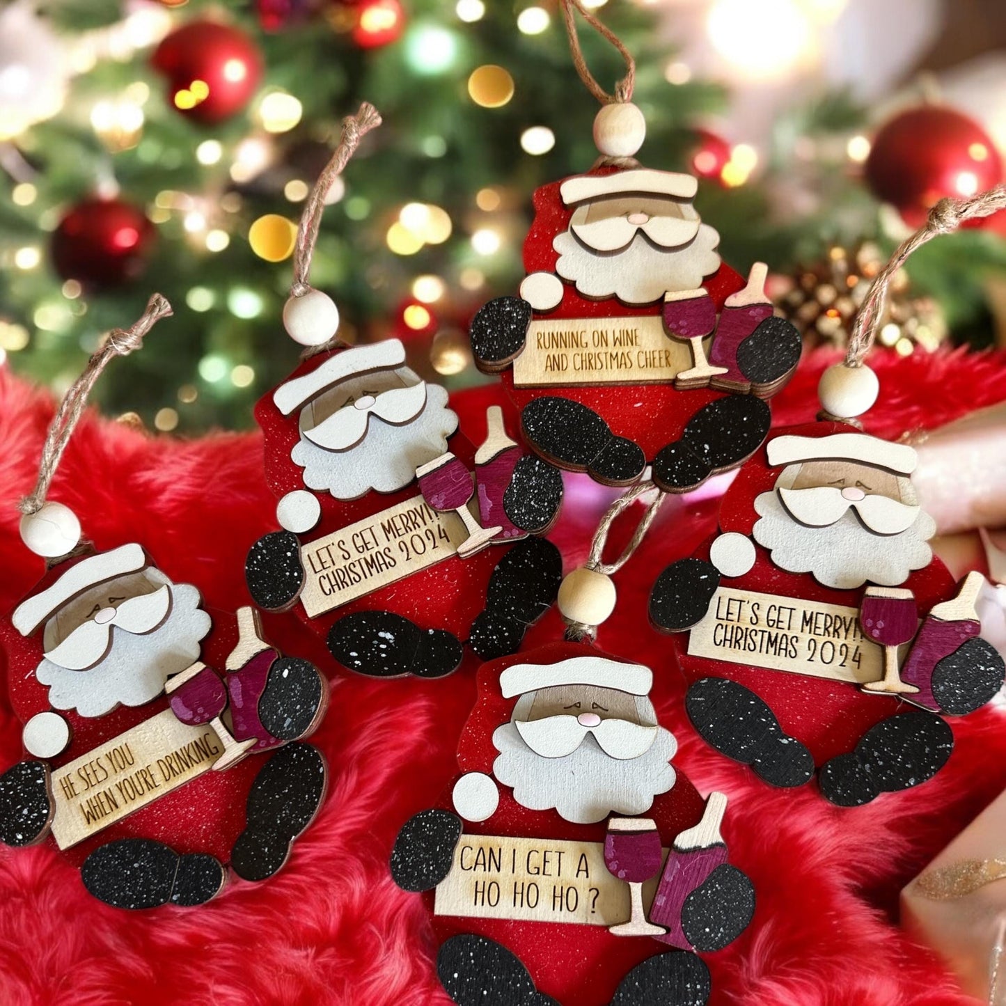 Santa and Wine, Wine Ornaments, Wine Christmas Ornaments, 3D Santa Ornaments, Gift Exchange, Wine Ornament, Girls Gifts