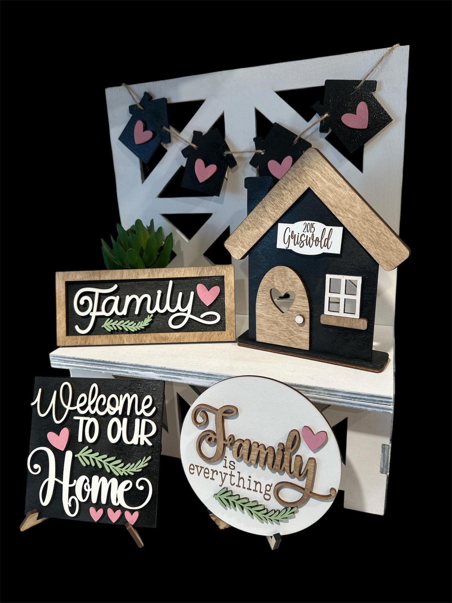 Welcome to our Home, Family Decor Tier Tray, Bench with signs, Family Tier Tray, Personalized, Votive Holder, Family Decor, DIY, Finished
