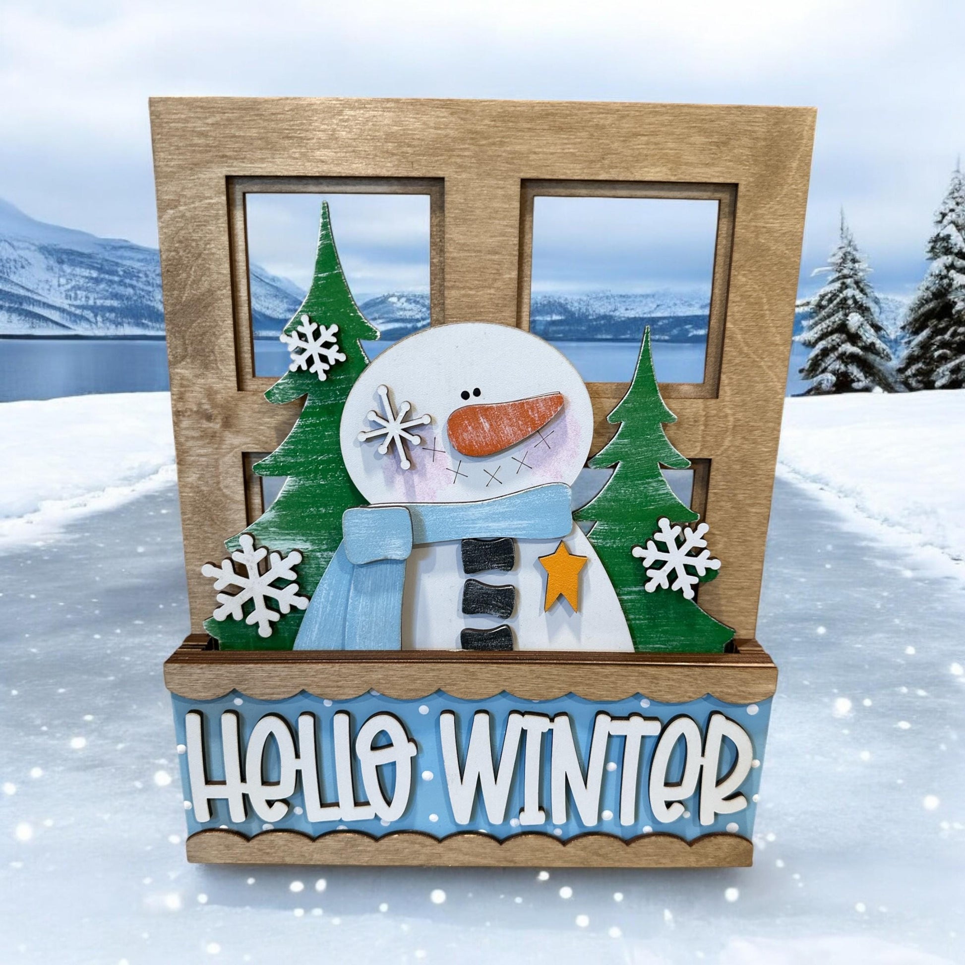 Hello Winter Window Interchangeable Insert, Insert Window, Inserts, Window Box Add-on, Window Inserts, Decor, Add on Only, Shelf Sitter