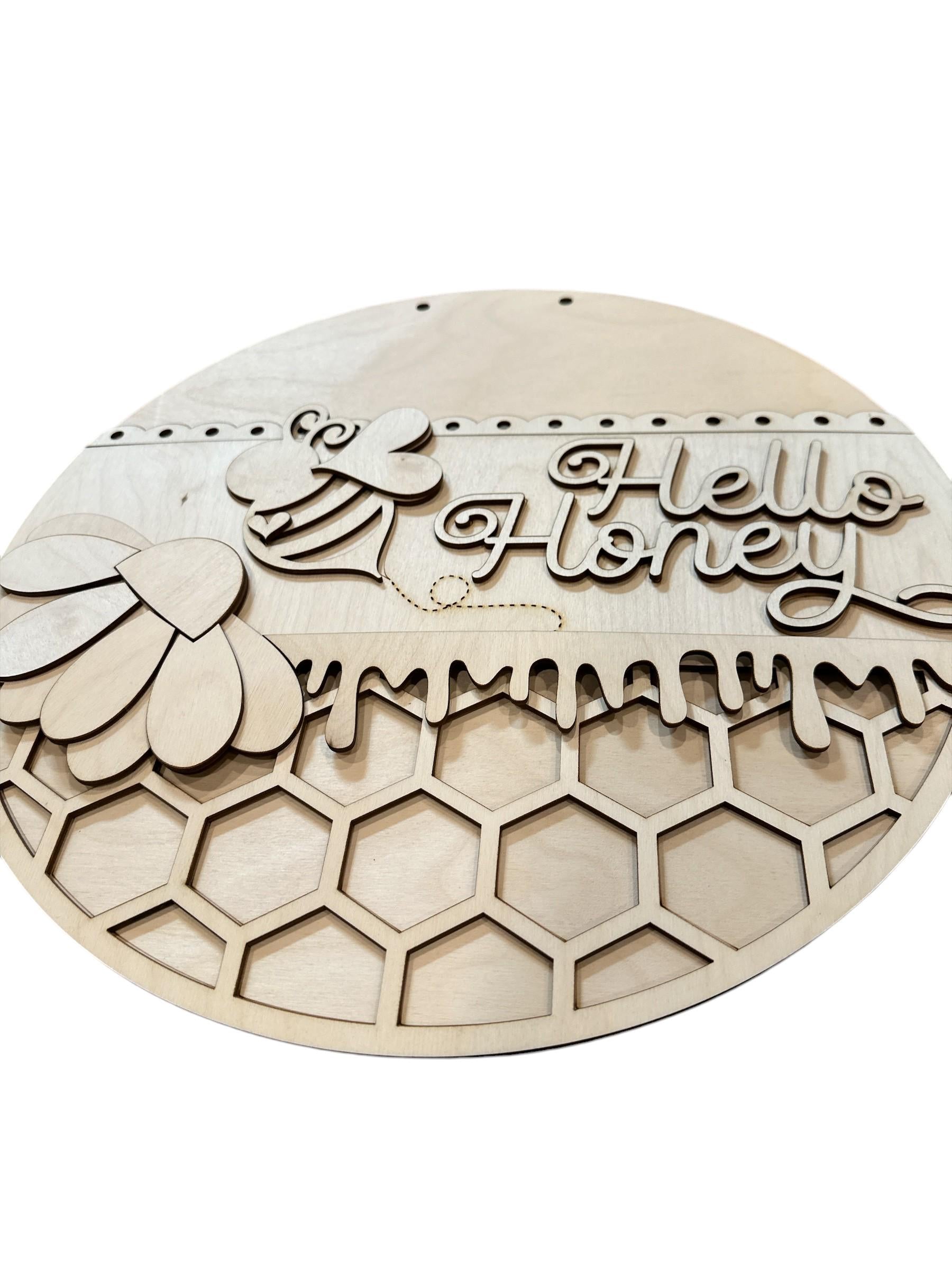 Hello Honey, Hello Honey Bee DIY, Unfinished door hanger, Honey Bee, Spring Door Hanger, Honey Door, door hanger, Paint craft project