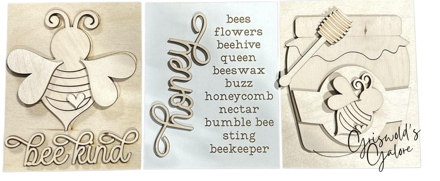 Unfinished Wood Honey Bee Signs, Trio Sign, Unfinished Crafts, Honey Bee, Bee Trio Signs, Wood Blanks, Framed Signs
