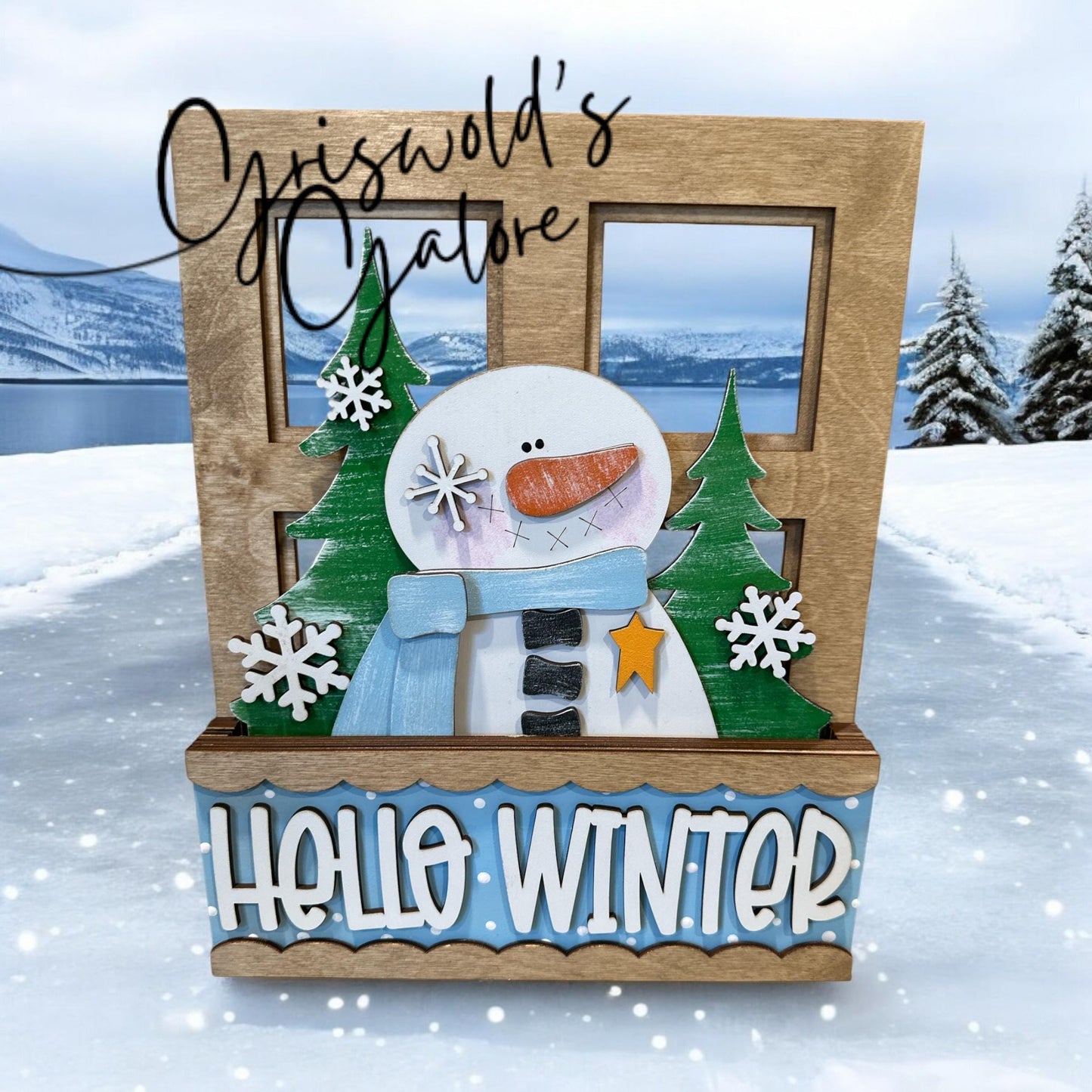 Hello Winter Window Interchangeable Insert, Insert Window, Inserts, Window Box Add-on, Window Inserts, Decor, Add on Only, Shelf Sitter