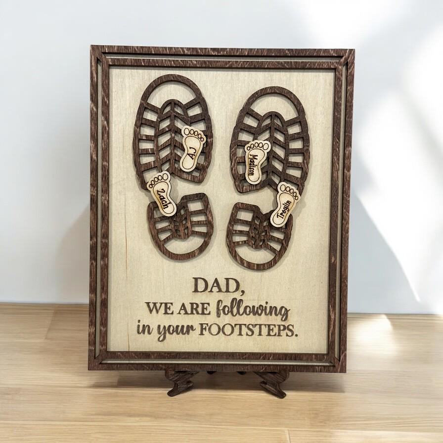 Father's Day Sign, Dad Footprints, Dad Sign, Memorable Gift, Dad kids footprints, father's day gift, gift for Dad, Wooden Frame