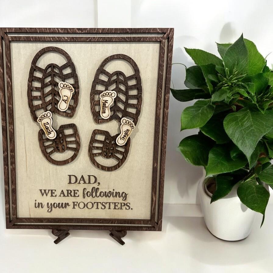 Father's Day Sign, Dad Footprints, Dad Sign, Memorable Gift, Dad kids footprints, father's day gift, gift for Dad, Wooden Frame