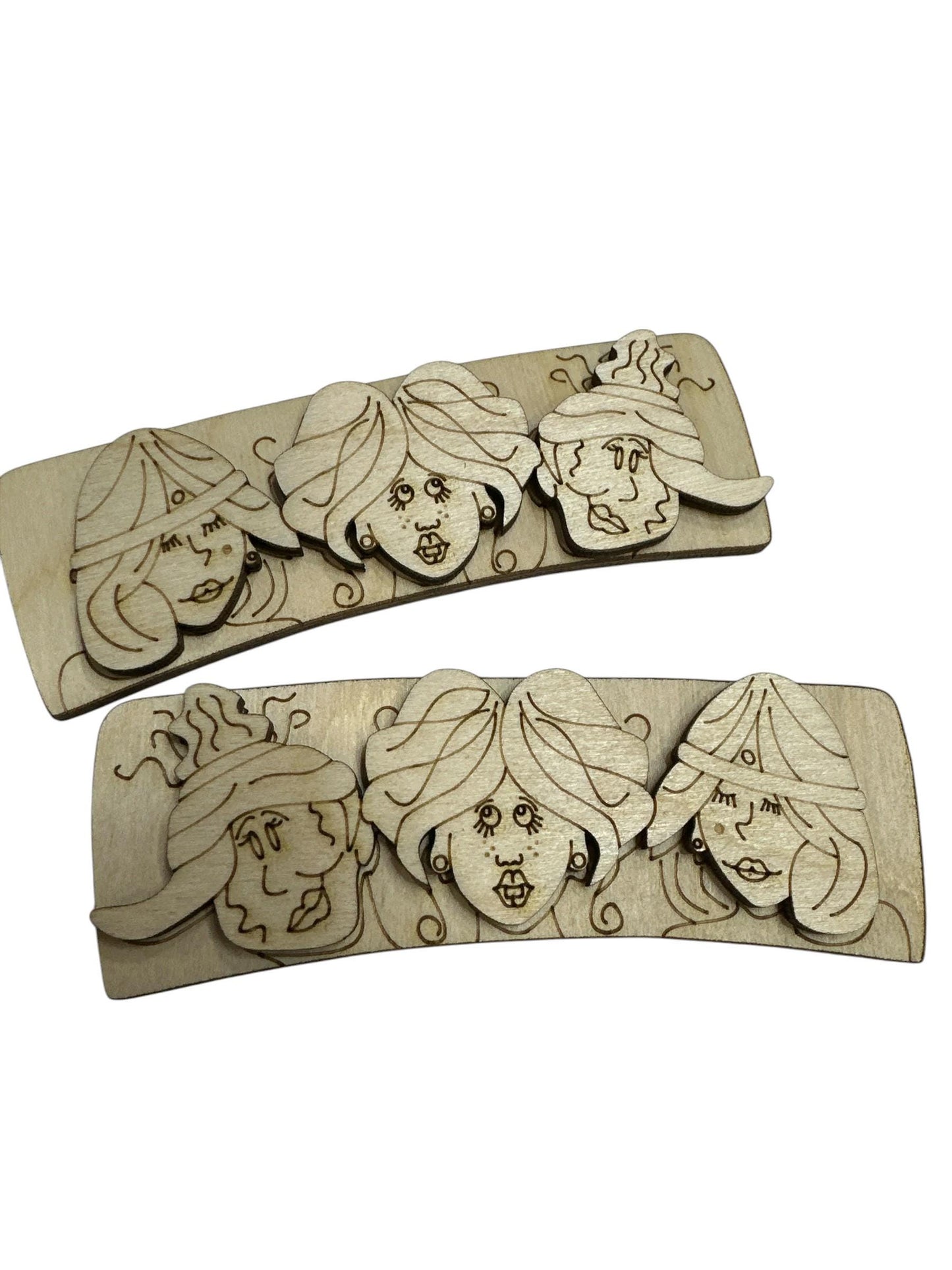 DIY 3 Witches Halloween Sisters Hair Clip Pieces: Unfinished Wood Laser Cut Blanks