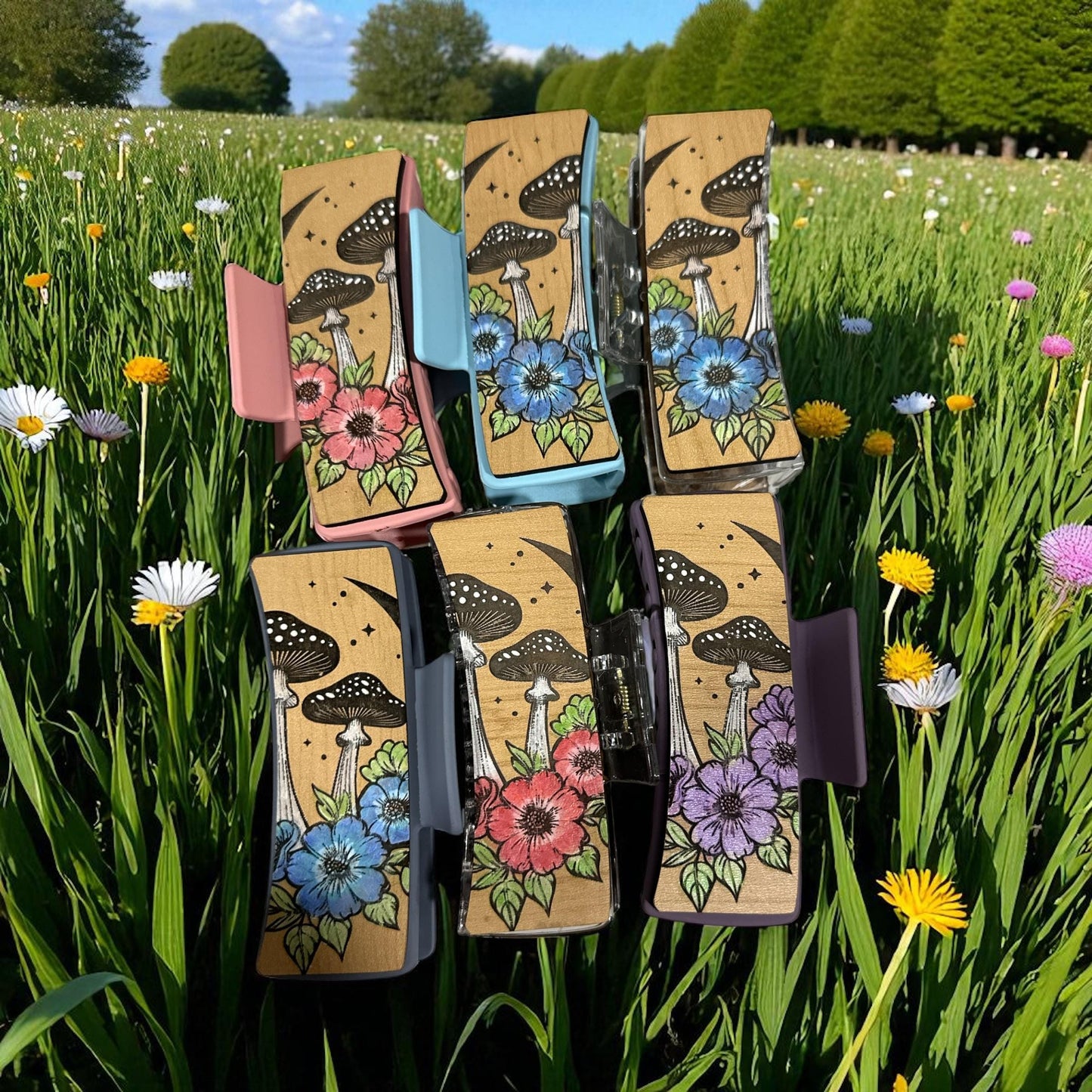 Mushroom Flower Hair Clip: Hand-Painted Acrylic Claw Clip