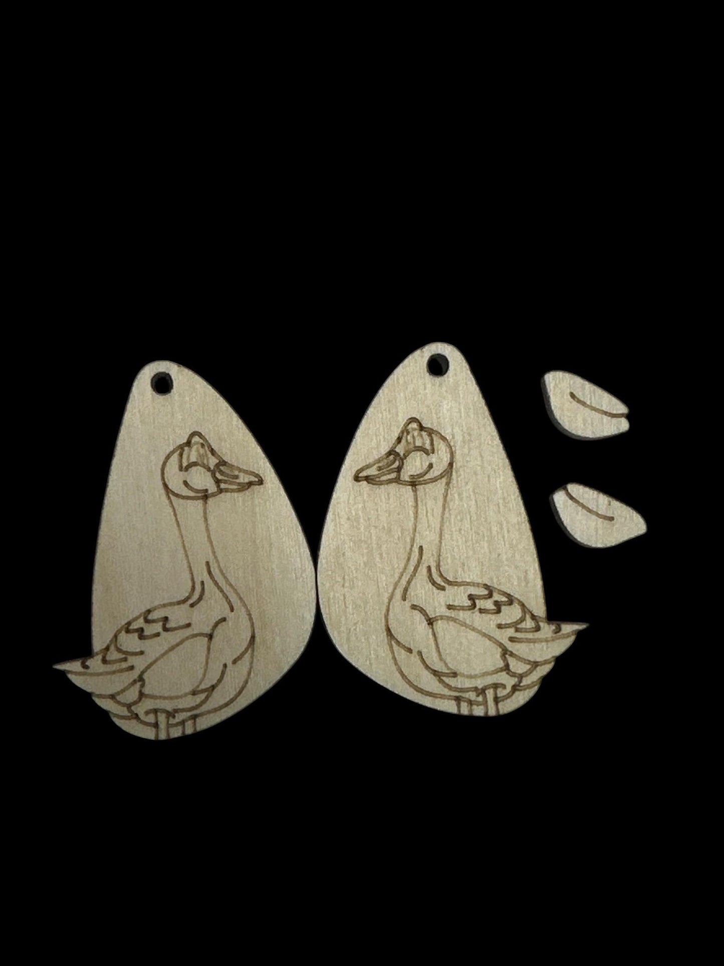 DIY Goose Earrings: Unfinished Birch Wood, Engraved, Craft Jewelry