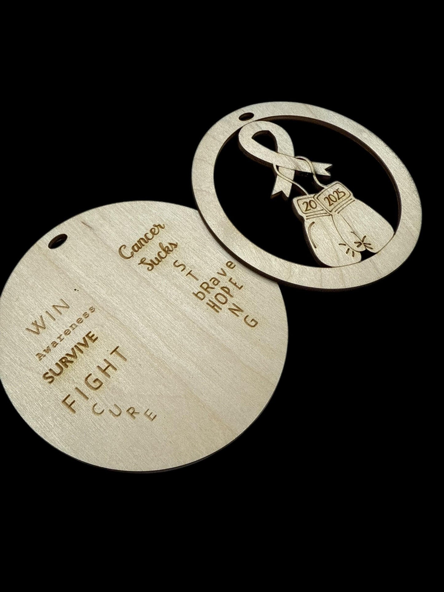 DIY Cancer Awareness Ornament: Birch Wood, Laser Cut