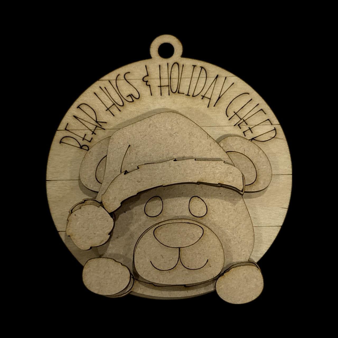 Unfinished Wood Bear Ornament: Bear ornaments unfinished, DIY Christmas Craft, Rustic Holiday Decor, cute bear, Beary Christmas