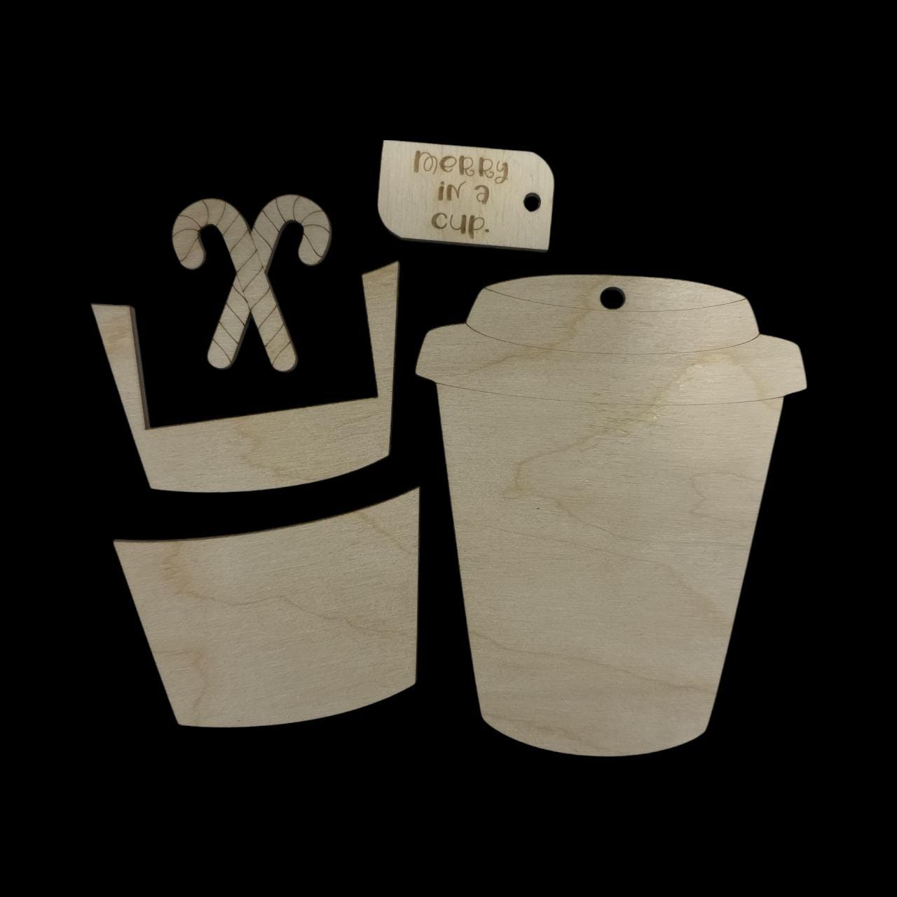 DIY Coffee Cup Gift Card Holder, Merry Christmas, Merry in a Cup card holder, DIY Unfinished Gift Card Holder, Candy Cane