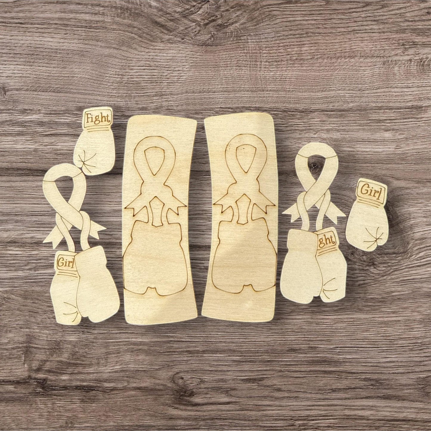 Cancer Girl Fight DIY Wood Laser Blank Hair Clip Pieces, Unfinished Hair Clip, Wood is Ready to Paint, Survivor Cancer DIY, Boxing Gloves