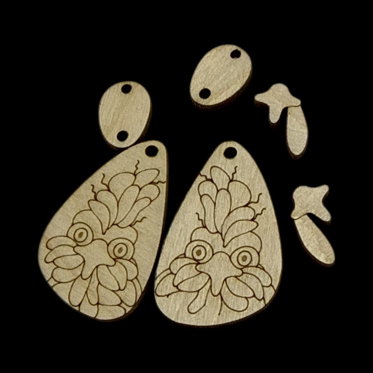 Fluffy Chicken DIY Earrings, Unfinished Birch Wood, Chicken Earrings, Chicken Earring DIY Earrings, Unfinished Paint, Chicken Earrings