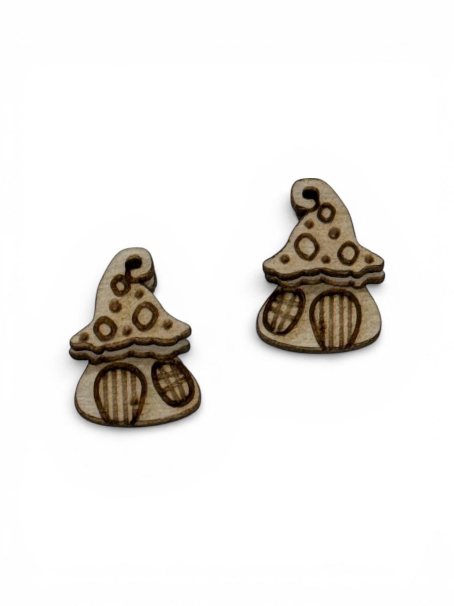DIY Mushroom House Earrings: Unfinished Birch Wood, Craft Jewelry, Mushroom Fence, Dangle and Post