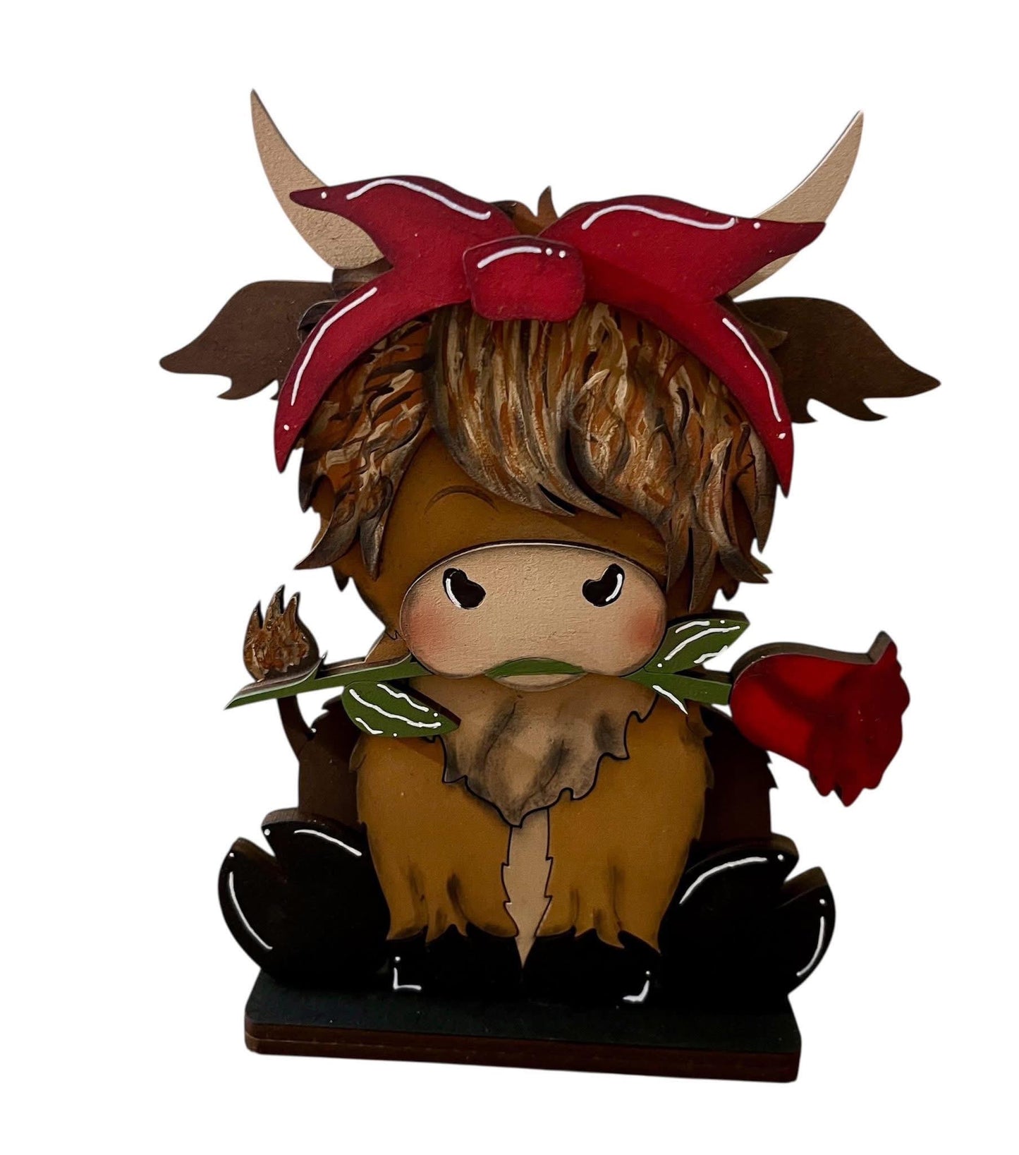 DIY Highland Rose Valentine Standing Cow, Valentine's Unfinished Shelf Sitter