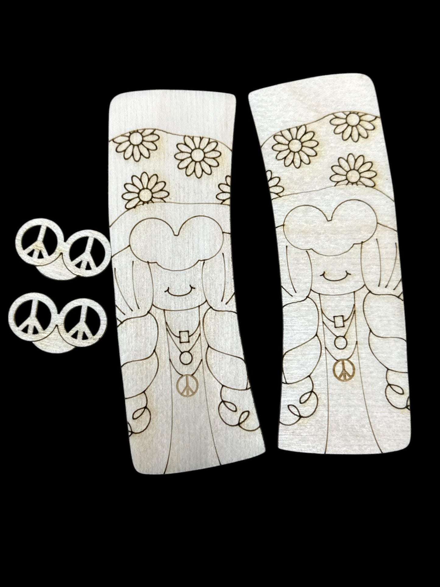 DIY Hippie Girl Claw Clip, Laser Wood Laser Blank Hair Clip Pieces, Unfinished Hair Clip, Wood is Ready to Paint, 4"