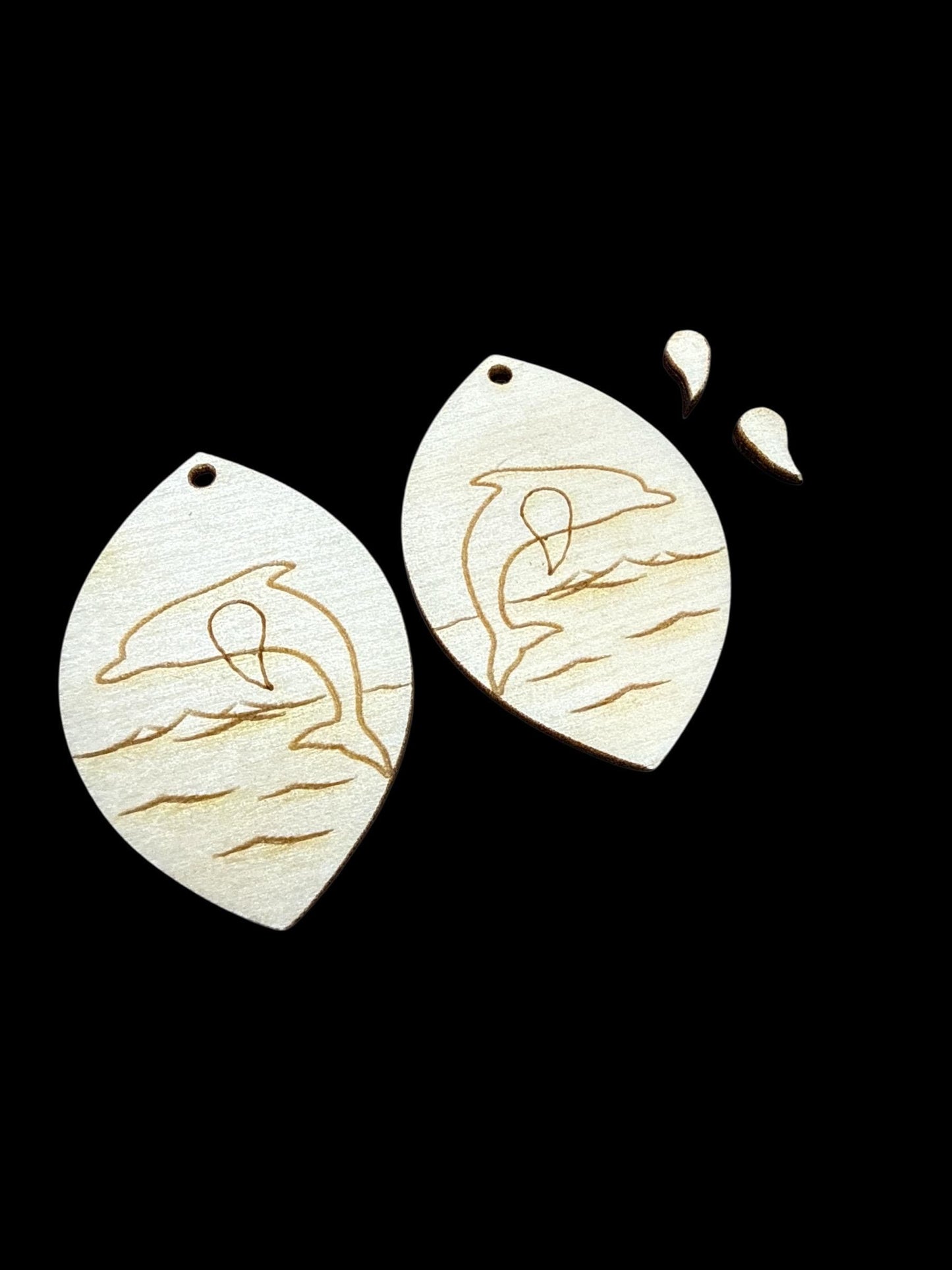 DIY Dolphin Earrings: Unfinished Birch Wood, Engraved, Craft Jewelry, Sea Animals