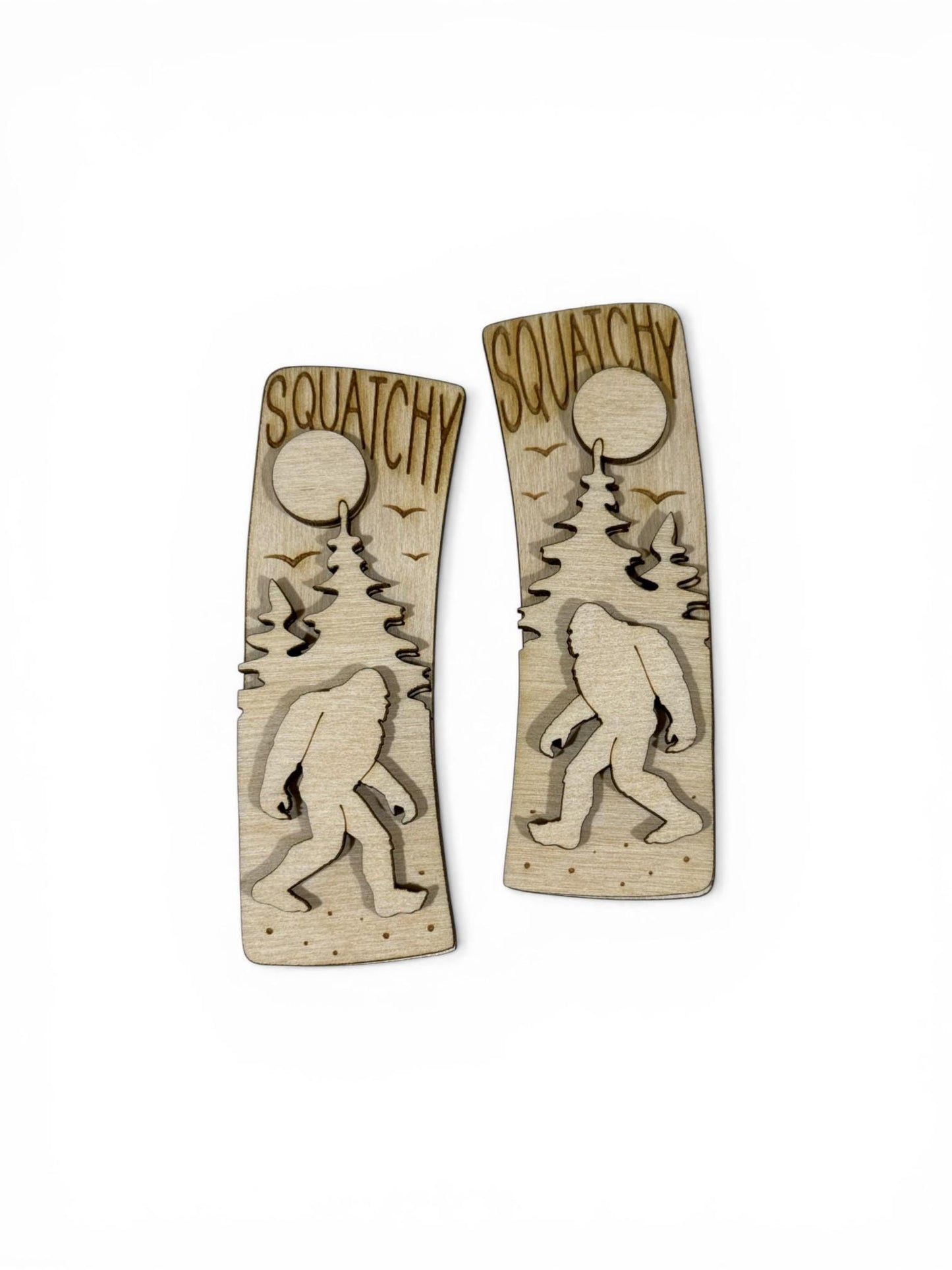 DIY Squatchy Claw Clip Pieces: Unfinished Wood Laser Cut Blanks, Squatchy with mountains