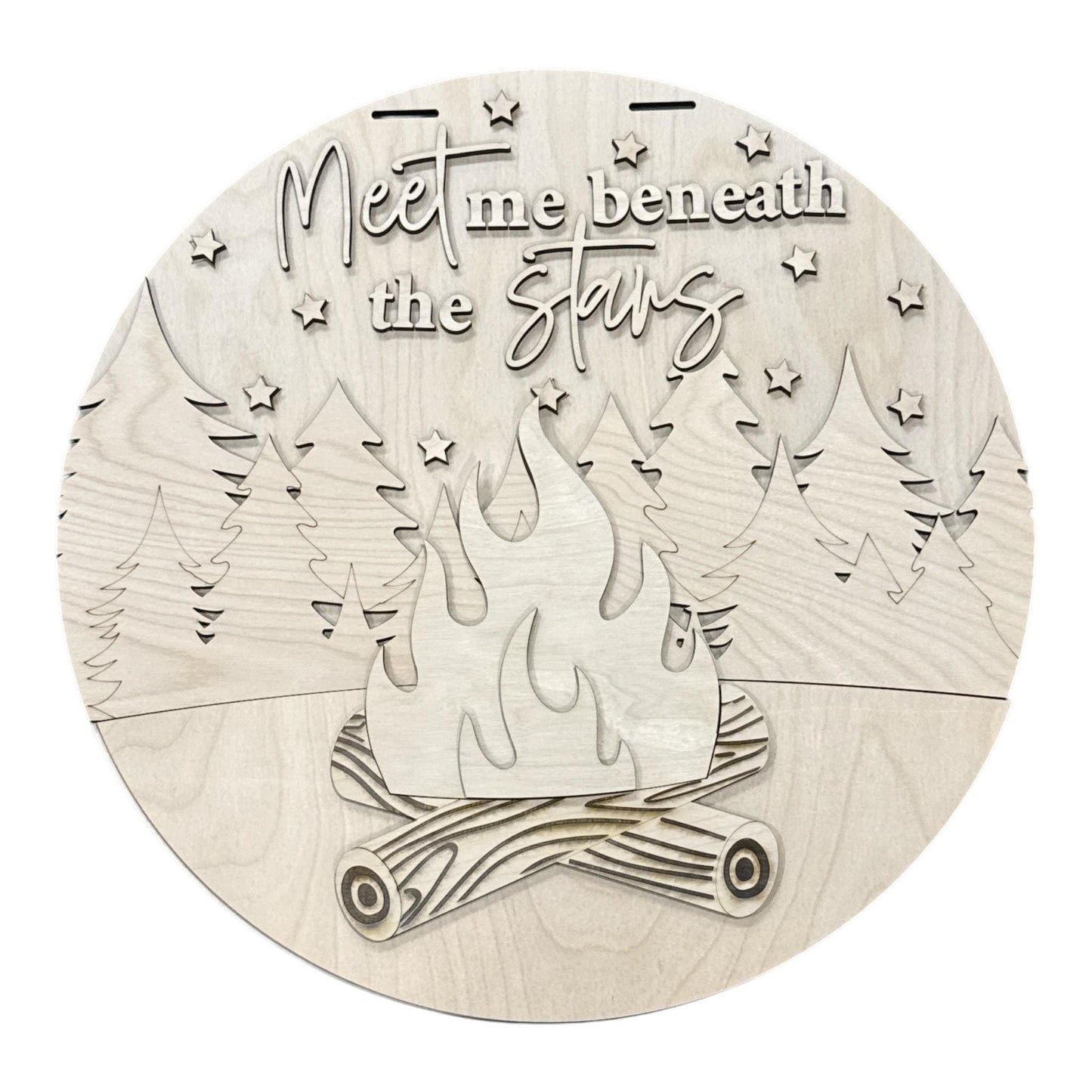 DIY Meet me beneath the Stars Door hanger, Unfinished Wooden Door Hanger: Unfinished, Trees and Firepit, Paint Party, Fundraising