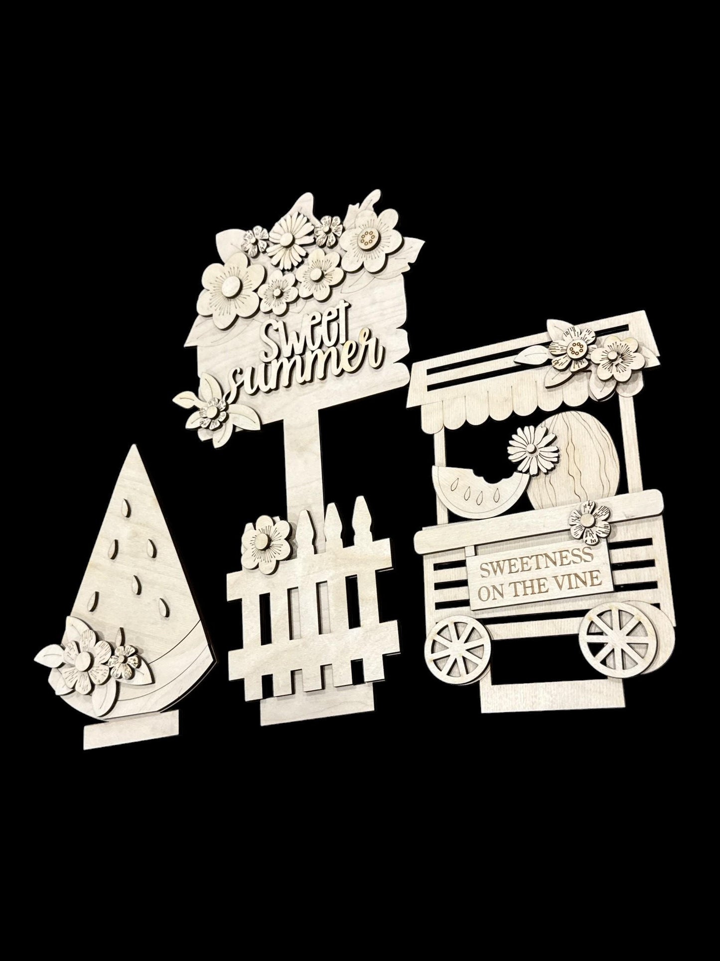 DIY Sweet Summer Watermelon Interchangeable Inserts, Trio Stand, Holiday Display, Unfinished, Inserts Only