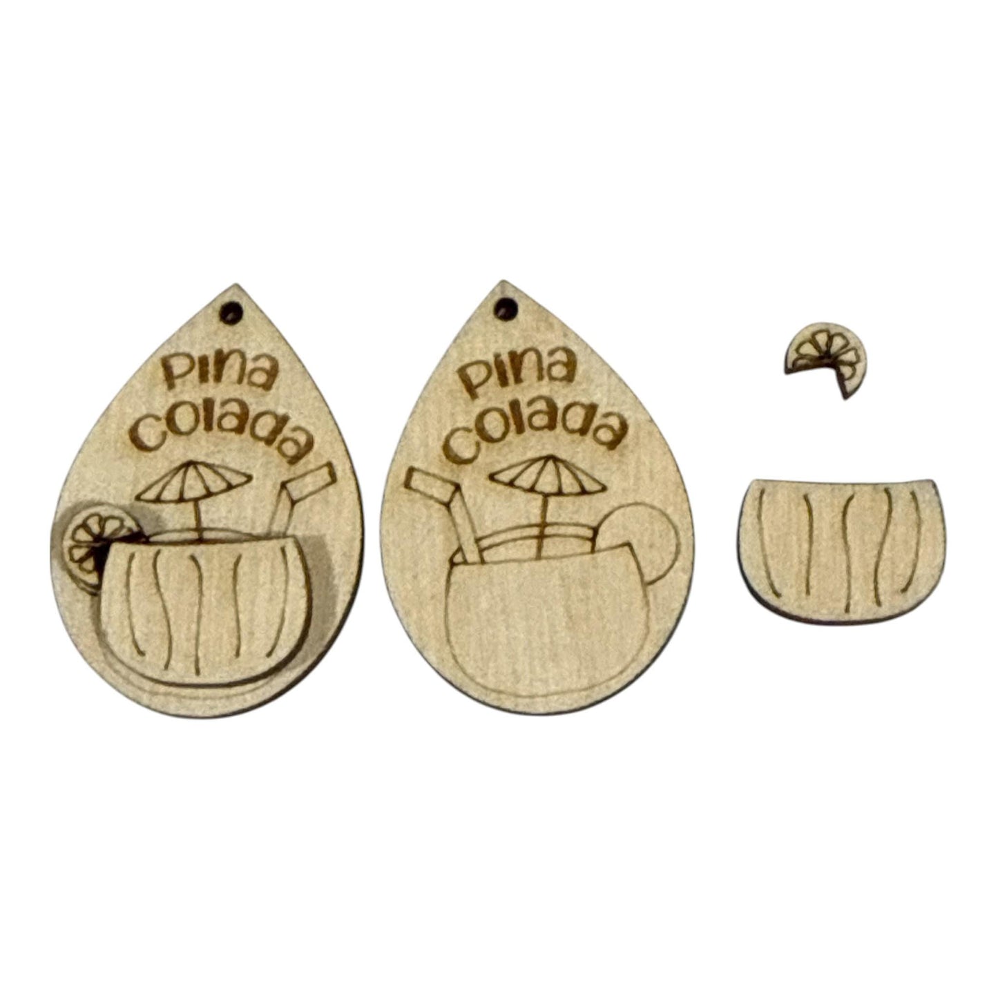 DIY Pina Colada Earrings, Unfinished Birch Wood, Craft Supply, Drinks