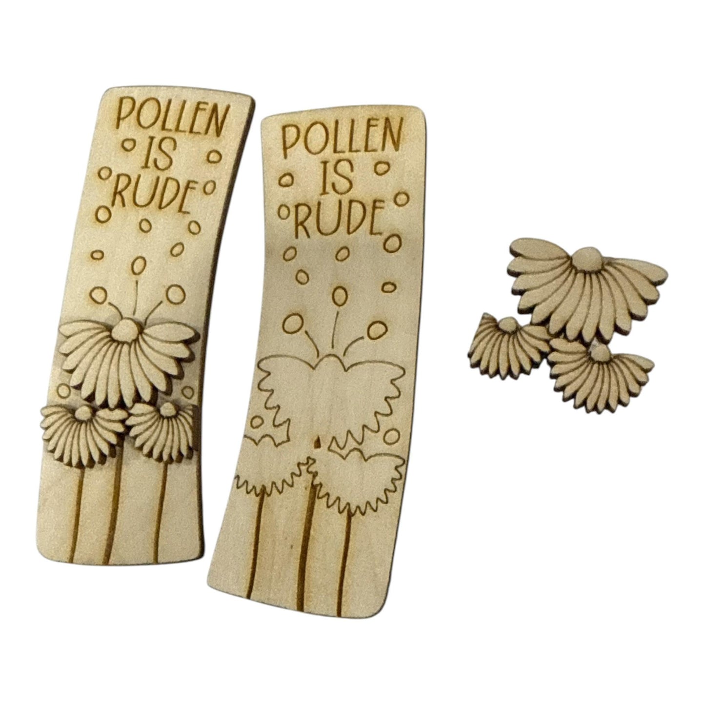 DIY Pollen Is Rude Claw Clip: Unfinished Wood Laser Cut Blank, Flower Hair Clip