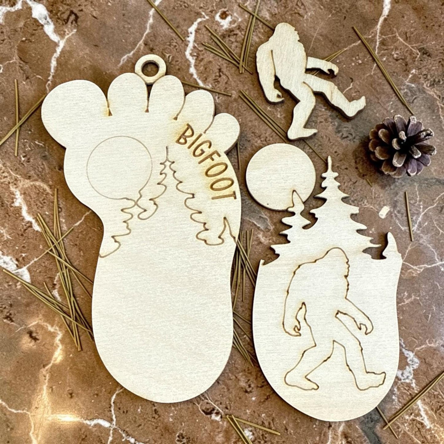 DIY 3D Bigfoot Car Charm, Unfinished Sasquatch Keychain, Big Foot with Mountain